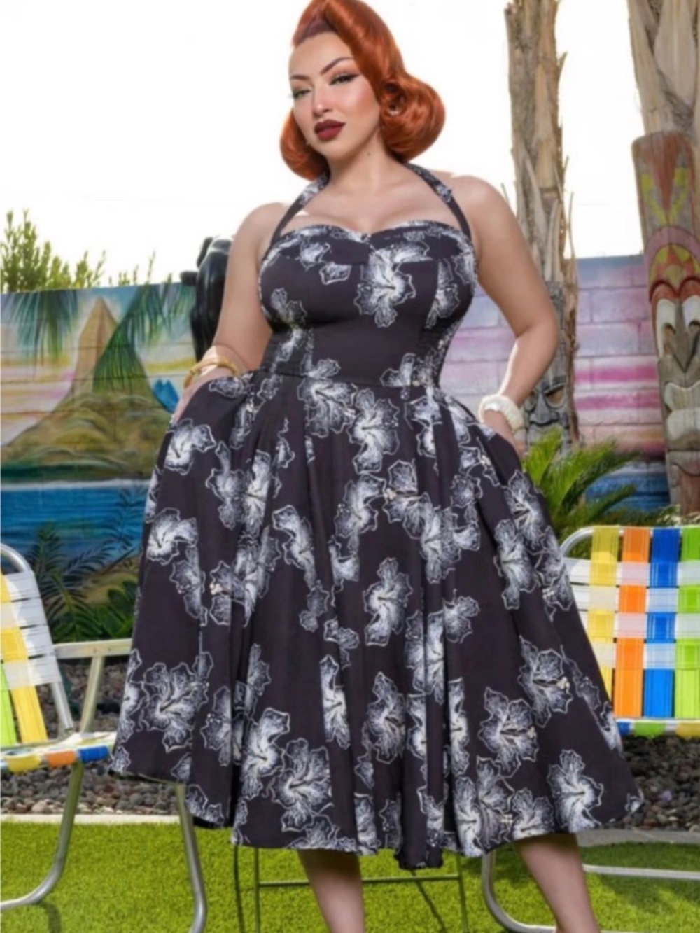 Rare! Pinup BEACHCOMBER SWING DRESS HIBISCUS 2X Boulevard Nights Rockin Betty